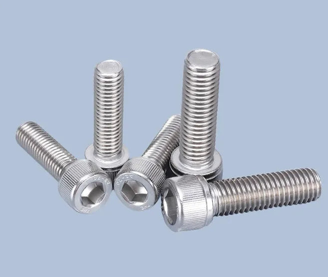 Stainless steel turntable cartridge mounting kit with allen bolts, nuts, washers, and two allen keys.