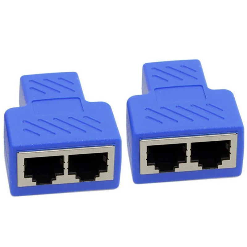 RJ45 three-way tee network cable splitter adapter in assorted colours
