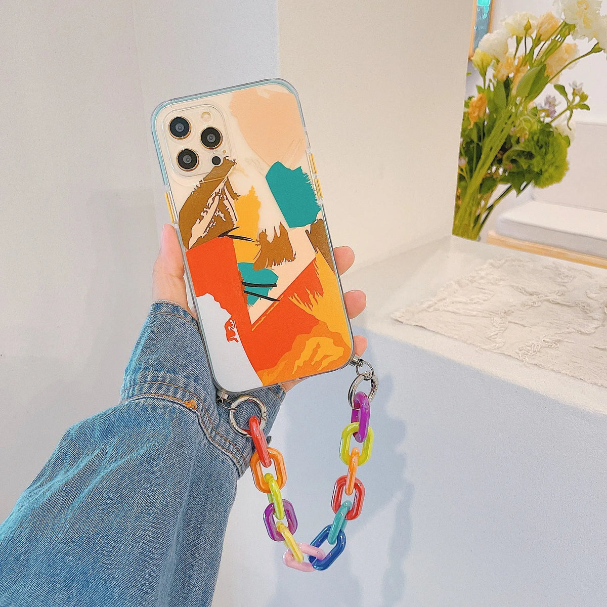 Graffiti design mobile phone case with integrated wrist strap for iPhone models