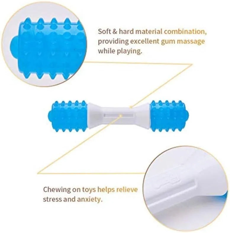 Dual-colour puppy teething chew toy for gentle chewers made from TPR and PU materials.