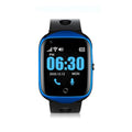 Black elderly GPS smartwatch with square colour screen and a silicone strap, showing an SOS button on the side.