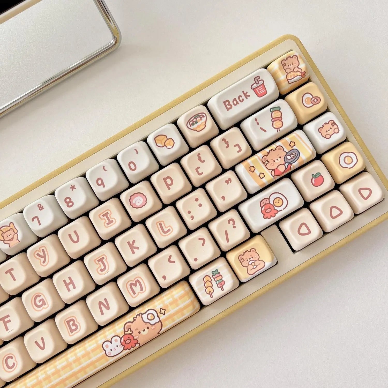 Rabbit Bear Restaurant cartoon themed PBT keycap set in EOA height profile, 140 pieces.