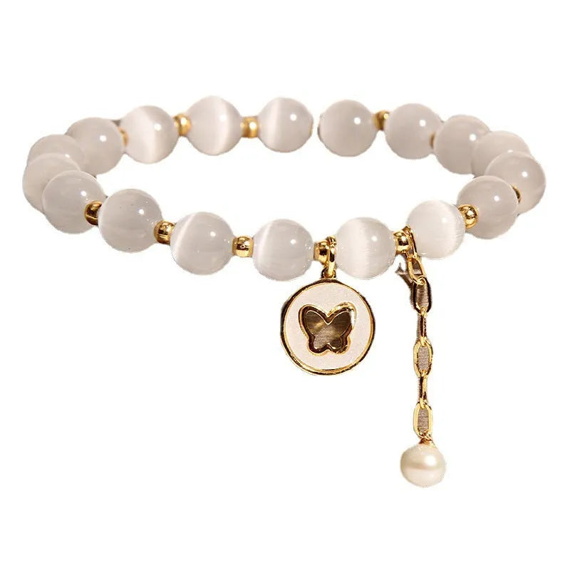Korean-style white crystal cat's eye bracelet with geometric health care design