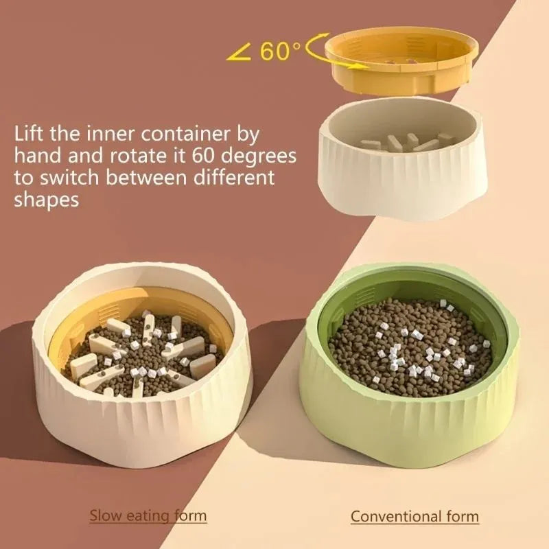 Detachable cat slow feeder bowl in PP plastic with two-piece design for controlled feeding