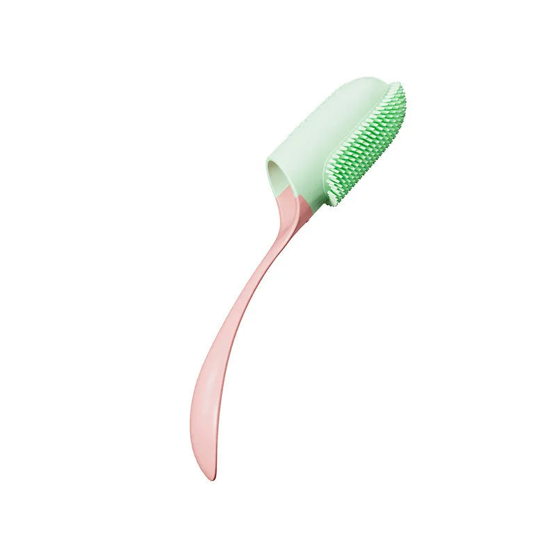 Pink reusable finger toothbrush for dogs and cats, with PP+TPR soft bristles, on white background