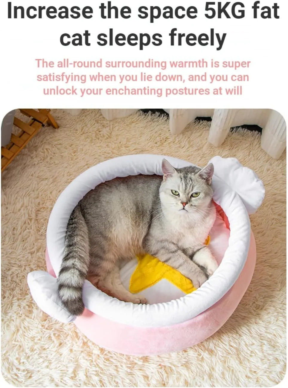 Pink honey pot-shaped soft cat bed with a removable plush pad, for small cats and dogs.