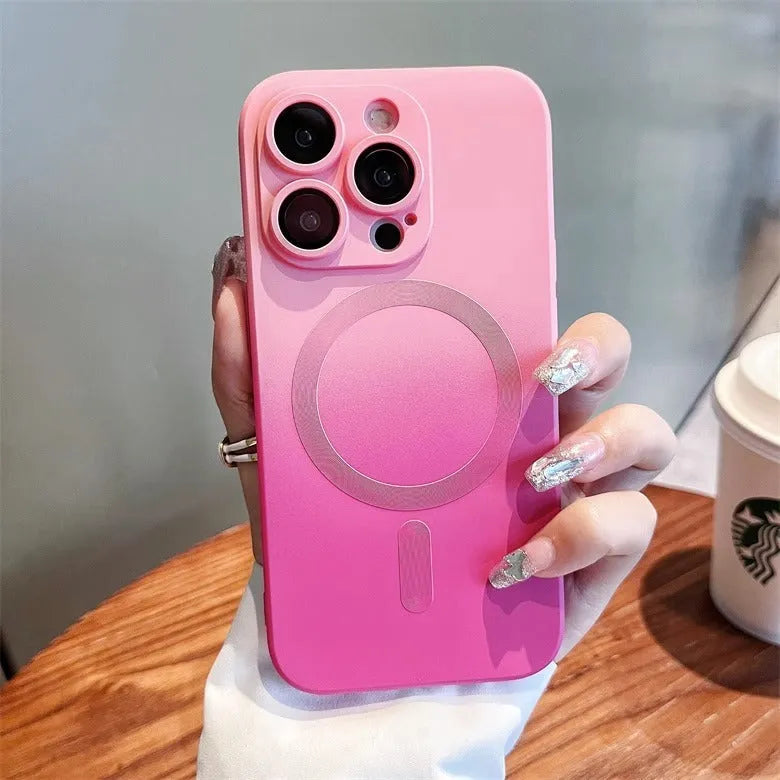 Gradient two-colour liquid magnetic silicone phone case for iPhone with frosted finish and full coverage design
