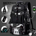 Men's black waterproof Oxford cloth hiking backpack with adjustable straps and multiple compartments.