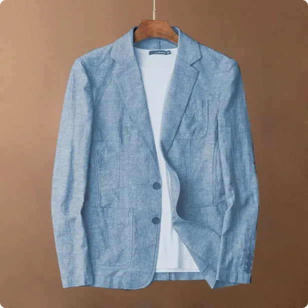 Men's lightweight linen thin coat with size stick pockets in solid colour