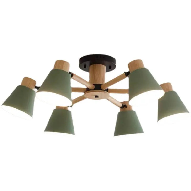 Nordic creative macaron-shaped ceiling pendant light with multiple bulbs in an ironwood frame.