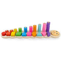 Wooden logarithmic board with colourful numbers geometric figures and beads for early childhood education