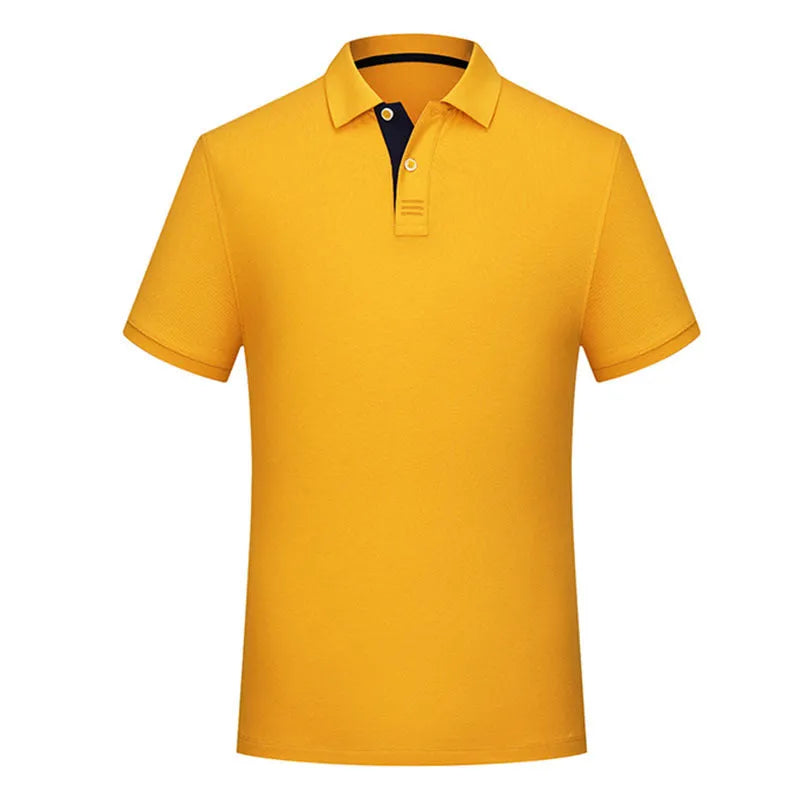 Solid colour cotton polo collar casual t-shirt with short sleeves, available in ten colours and sizes S to 4XL
