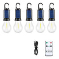 Five solar-powered warm white LED lantern-style light bulbs for outdoor garden use.