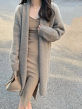Women's loose fit V-neck knitted cardigan in a mid-length style, shown in a choice of colours.