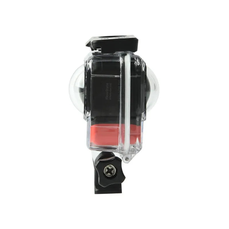 Transparent Insta360 One RS waterproof housing case for underwater use.