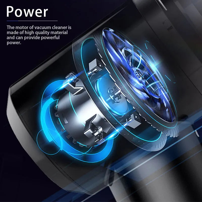 Wireless handheld car vacuum cleaner in black or white on a car seat.