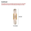 Modern natural marble stone wall lamp with warm LED light, iron body, black finish, 35cm height, mounted on wall