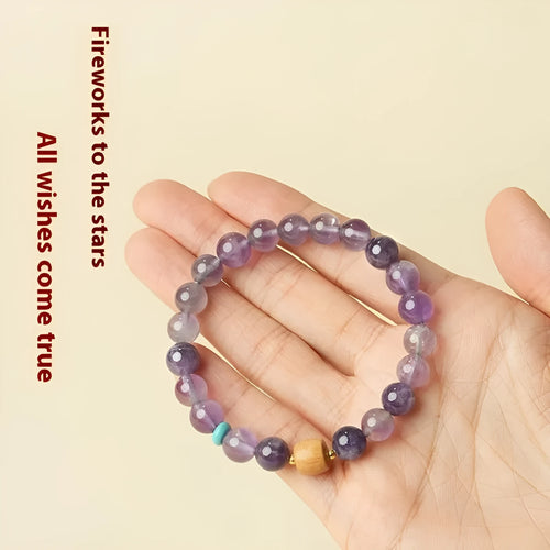 Handmade purple amethyst crystal bracelet for women, showing 6mm and 8mm bead size options.
