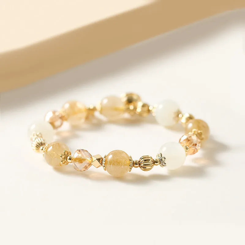Gold rutilated quartz crystal bracelet in Lucky Fortune colour with Korean style design.