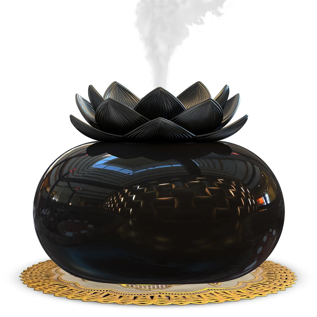 Pure black ceramic lotus USB humidifier with single fog outlet