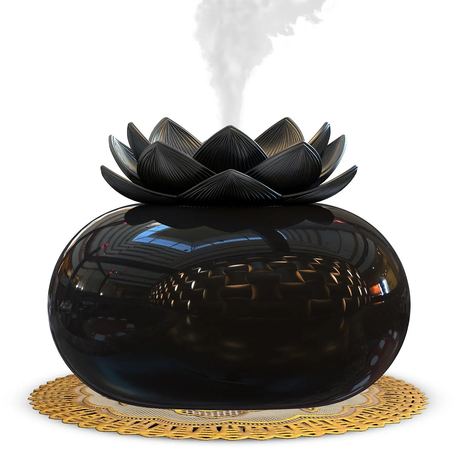 Pure black ceramic lotus USB humidifier with single fog outlet