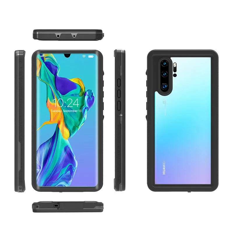 Huawei P30 series mobile phone case in black and blue colours with wave point pattern