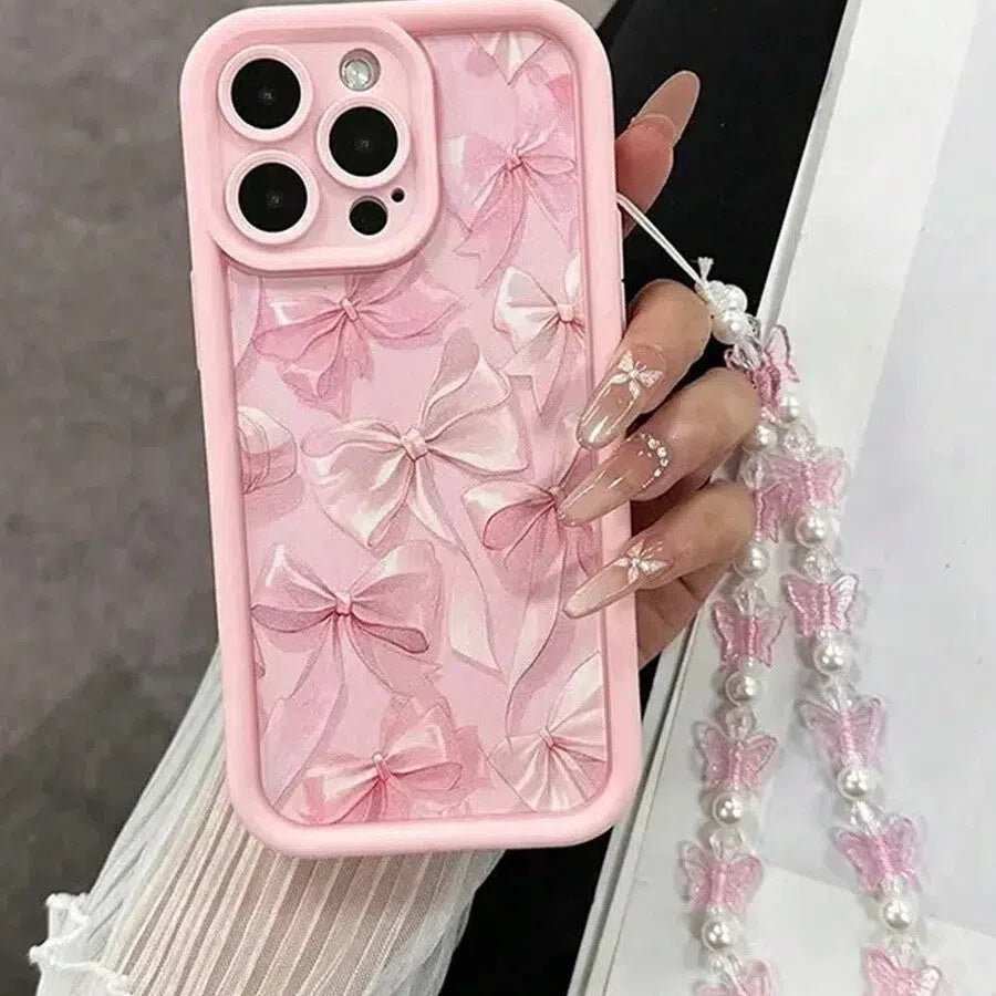 TPU phone case for iPhone with pink butterfly bracelet cartoon design protective cover