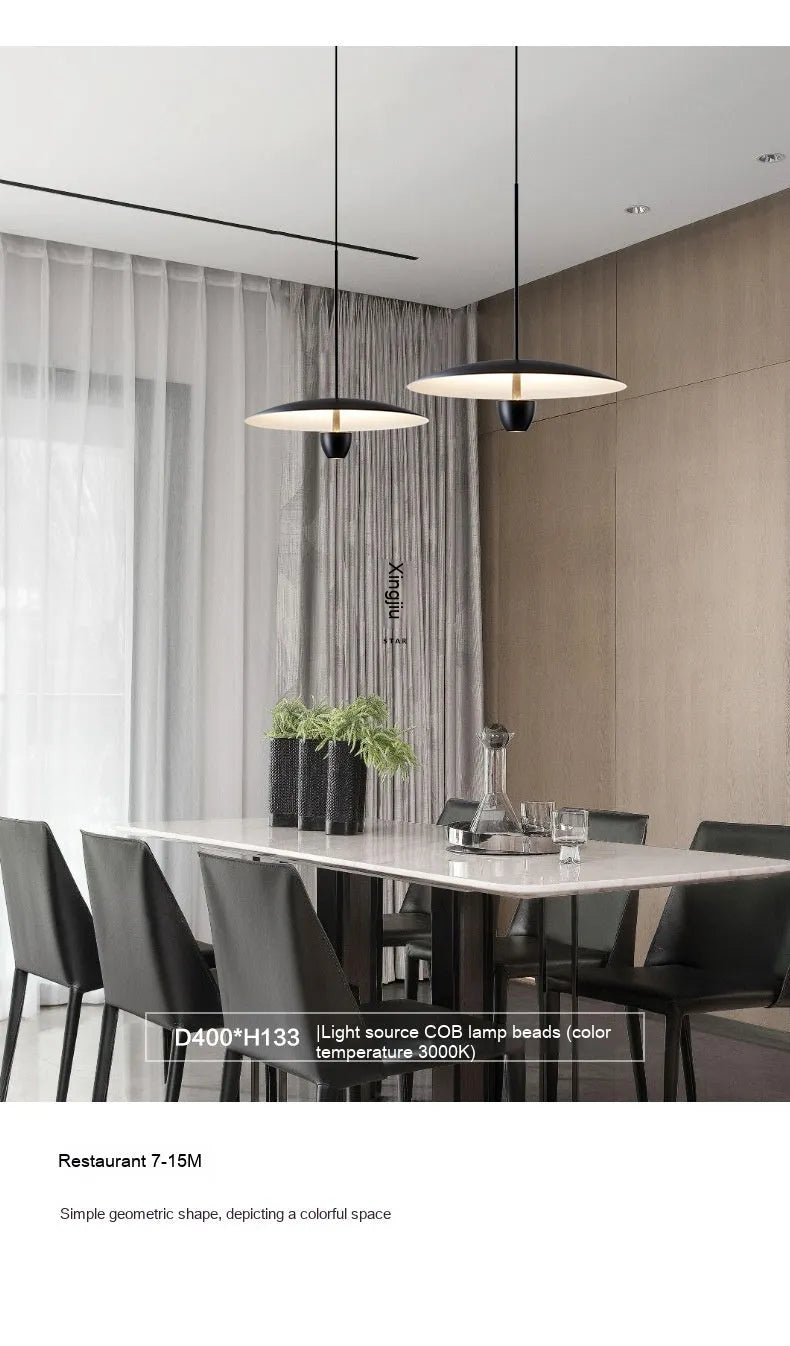 Black modern minimalist chandelier with 400mm diameter and warm white light