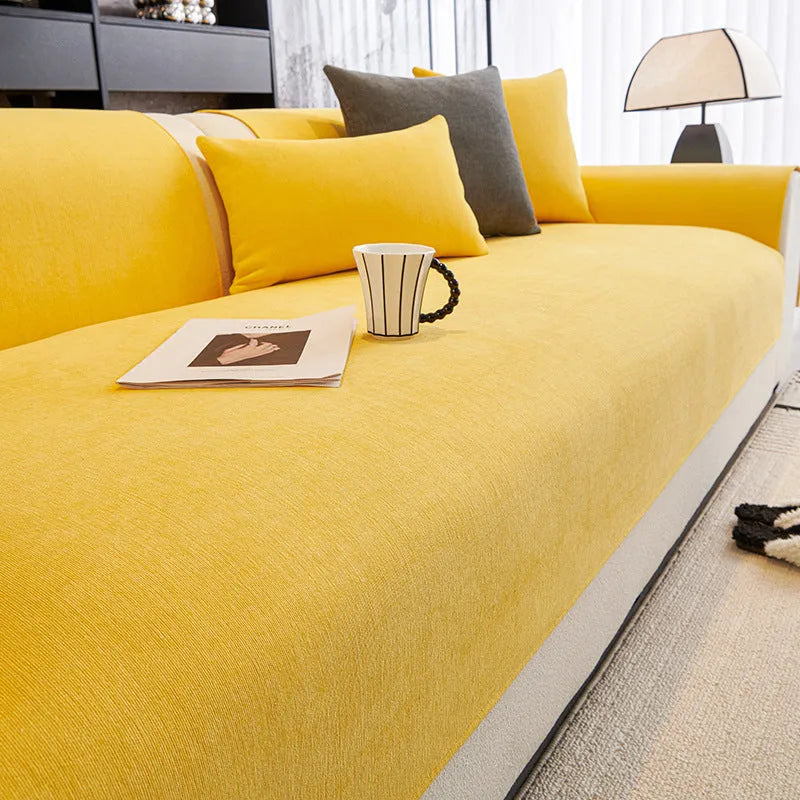 Waterproof chenille sofa cushion cover in dark gray, gray, coffee or yellow, sizes 70x70cm to 110x240cm