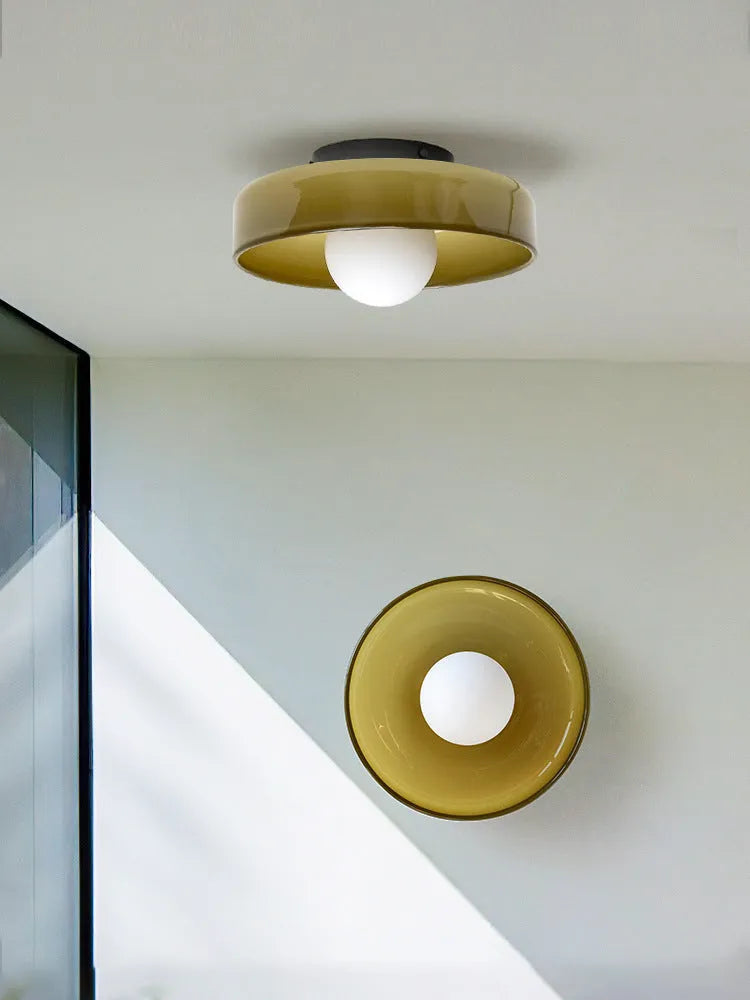 Modern round glass ceiling light with 25cm diameter shade, shown in a white finish.