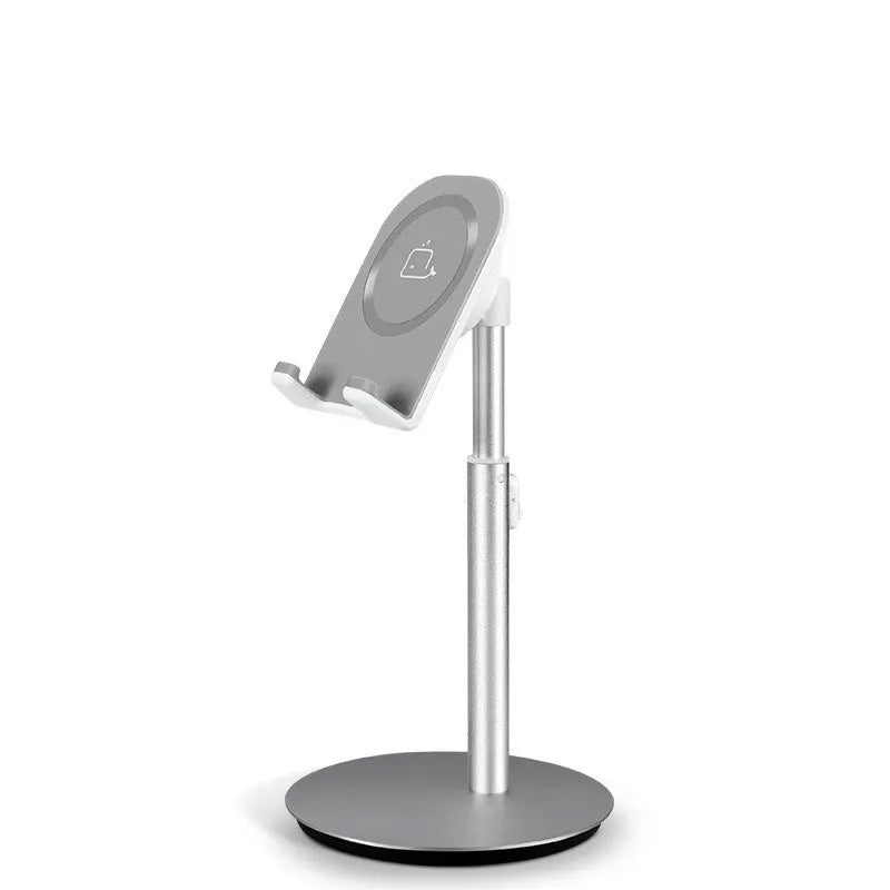 Silver metal S1 computer phone holder supporting tablet on desktop