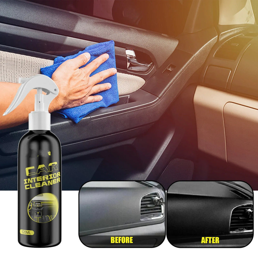 120ml bottle of car interior renovation cleaner for leather, plastic, and dashboard surfaces.
