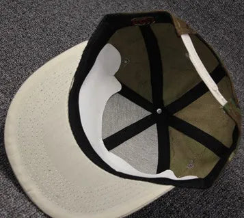 Camouflage cotton polyester flat brim snapback baseball cap with adjustable closure