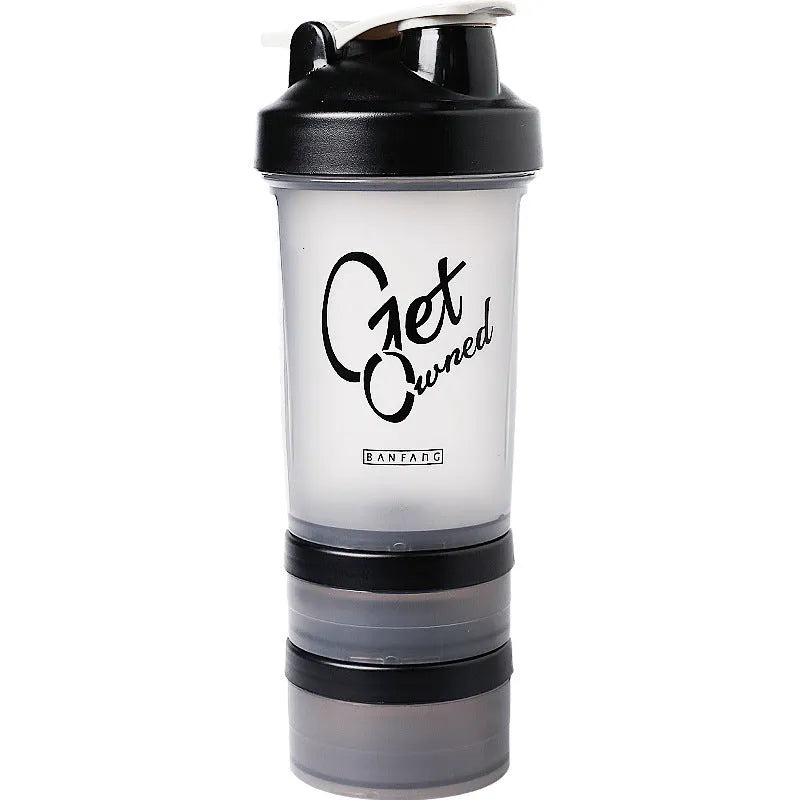 Plastic shake cup 500ml with lid, sealed and leak-proof for fitness and travel use, white and blue style