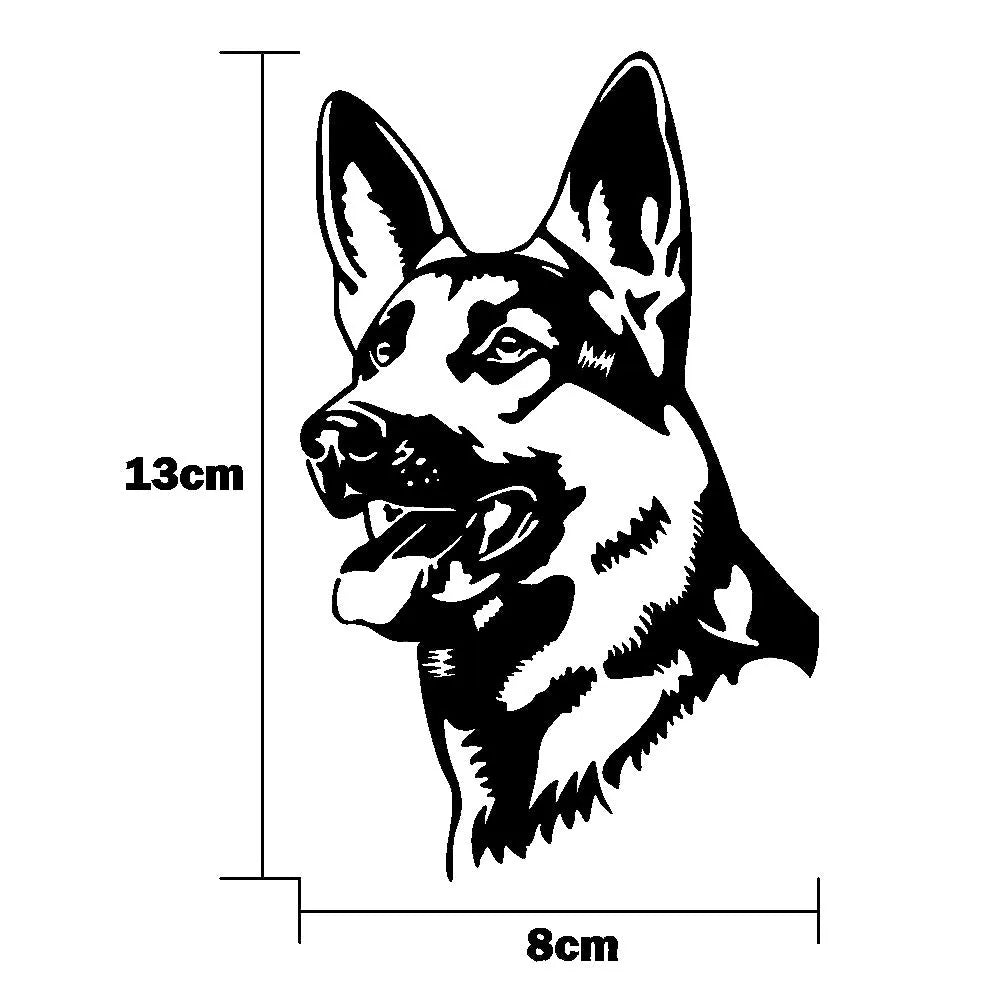 Reflective Alsace Shepherd dog vinyl car bumper sticker, 13cm by 8cm, in various colours.