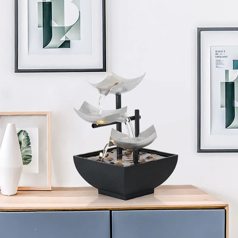 JR001 colour alloy desktop water fountain with modern minimalist design and flowing water ornament