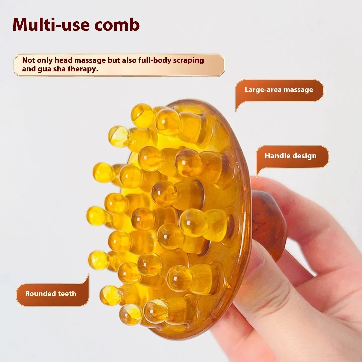 Disc-shaped 21-tooth massage comb for head meridian acupressure in coffee brown or yellow colour