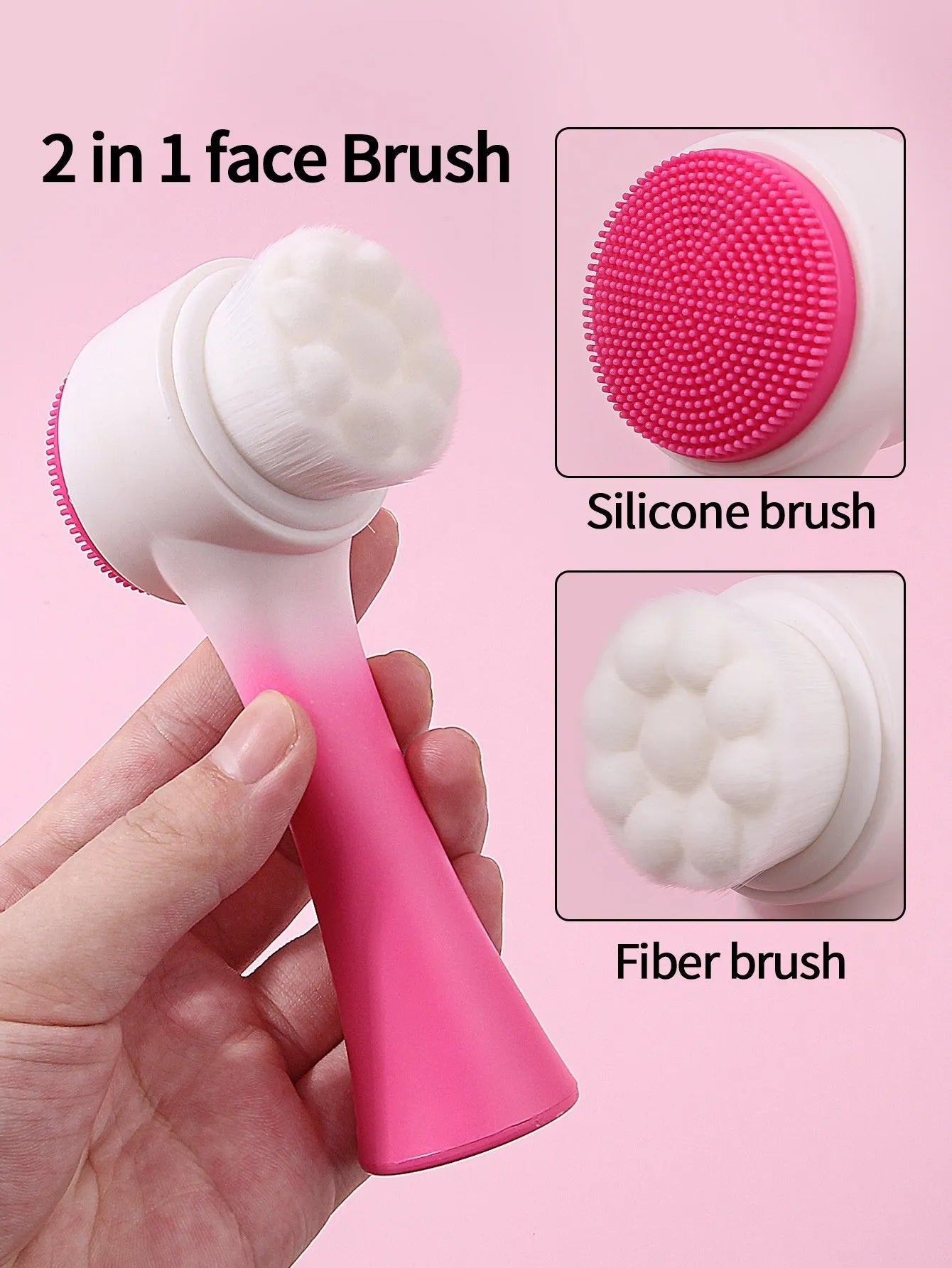 Facial brush set with coral fleece headband and nylon bristles in purple, grey, white or pink