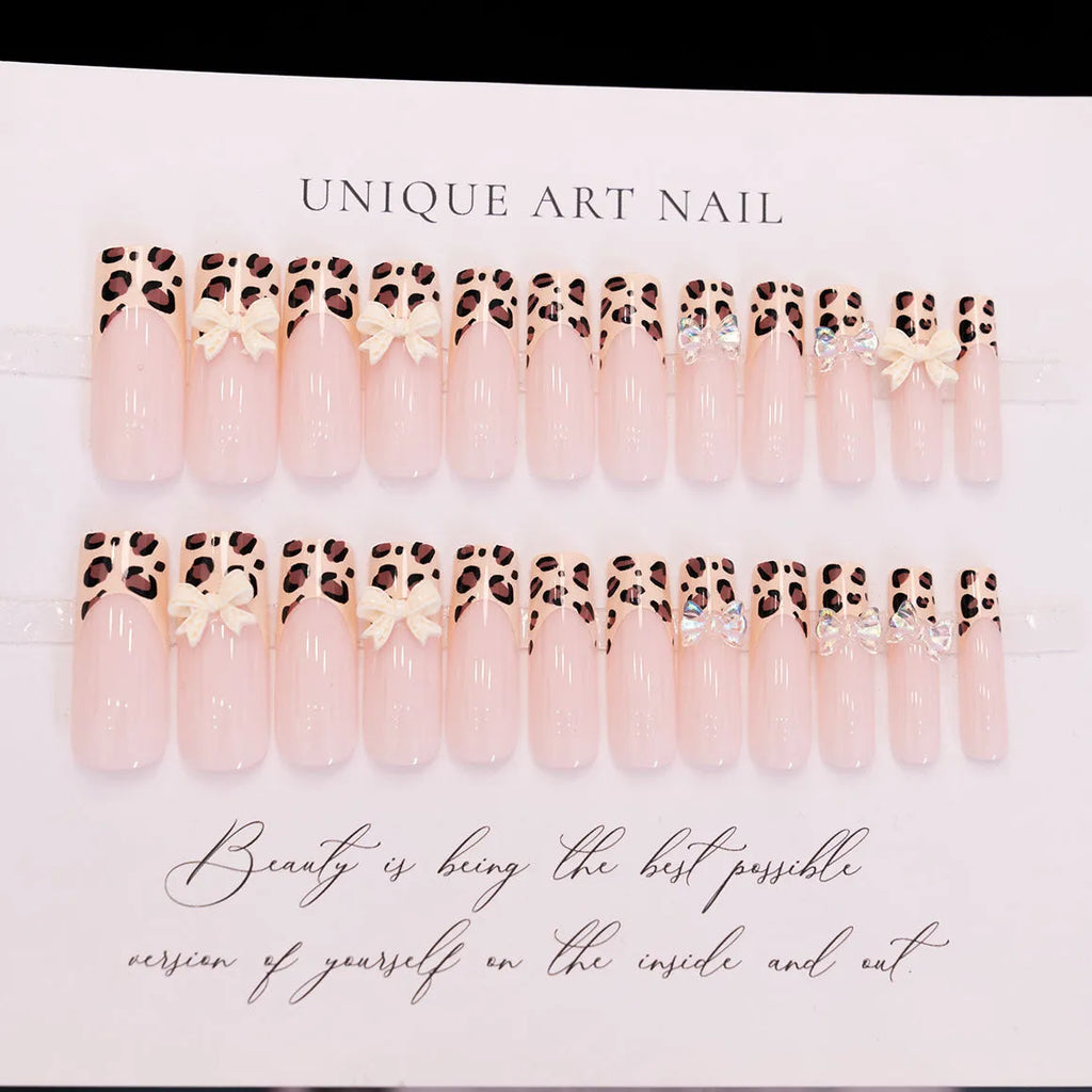 Leopard print butterfly wing design artificial fingernails set WM296 colour ladies manicure kit