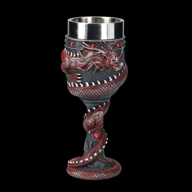 3D dragon design red wine glass with stainless steel and resin construction, 200ml capacity