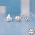 Chuangxing 925 silver star-shaped planet ear studs with ball shell pearl, colour BSE1207, one pair