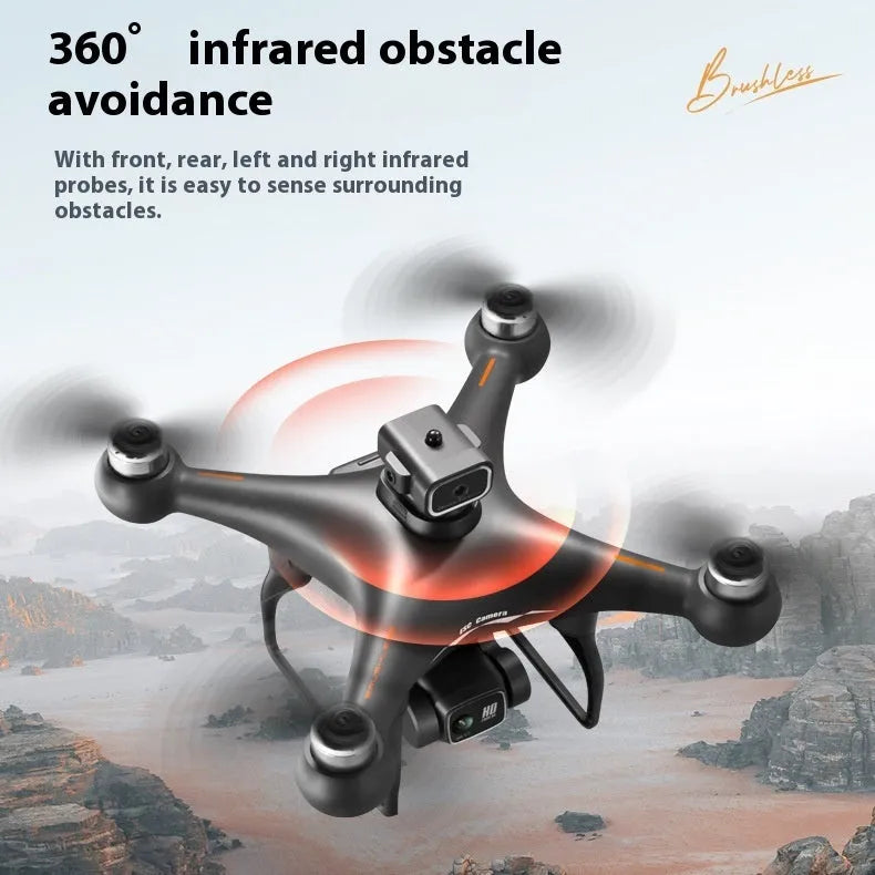 S116 black and white brushless obstacle avoidance drone with camera, remote control, and accessories.