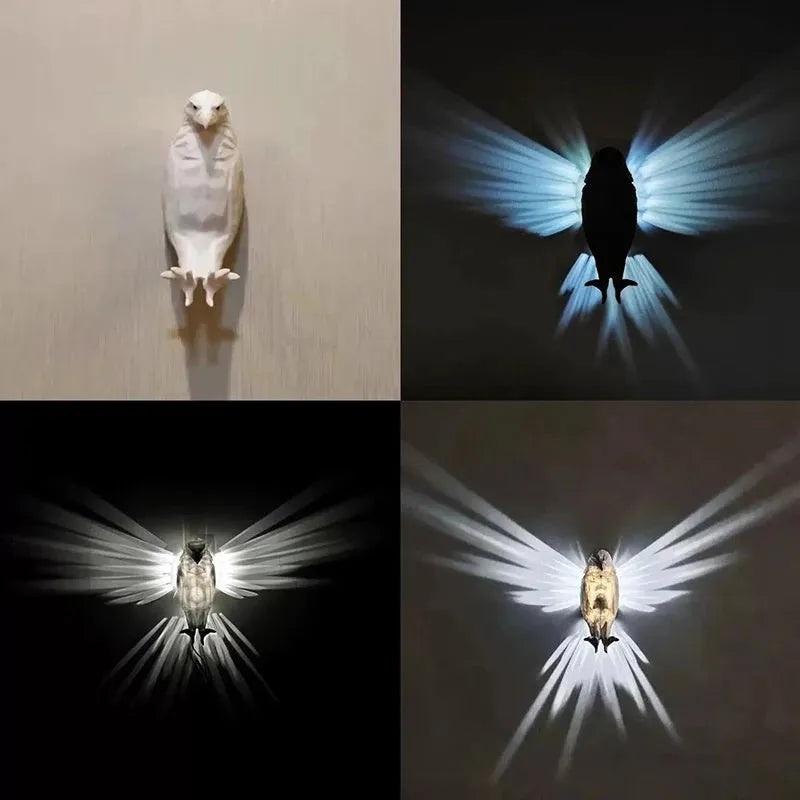 3D printed eagle silhouette wall lamp projecting animal shadows on wall