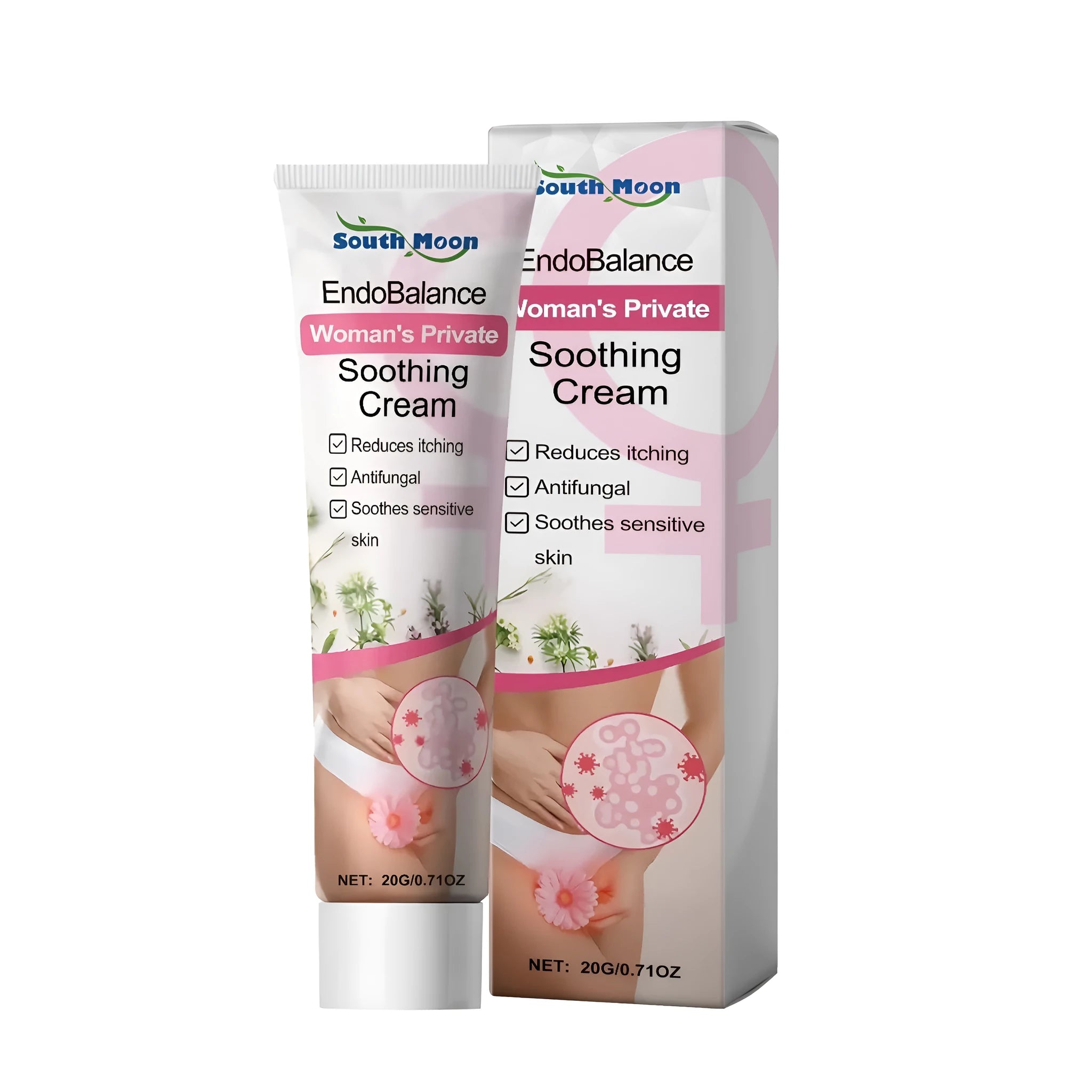 20g private soothing cream container with Radix Sophorae Flavescentis, Fructus Cnidii and tea tree oil formula