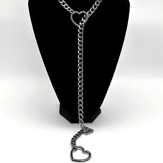 Black Heart PU leather and circle O necklace with copper pendant on a 61-70cm stainless steel chain
