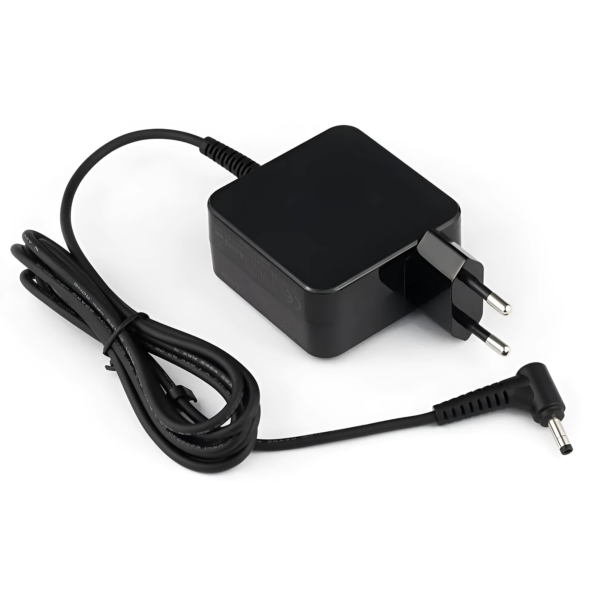 Black Hua 45W laptop adapter with American DC connector showing dimensions