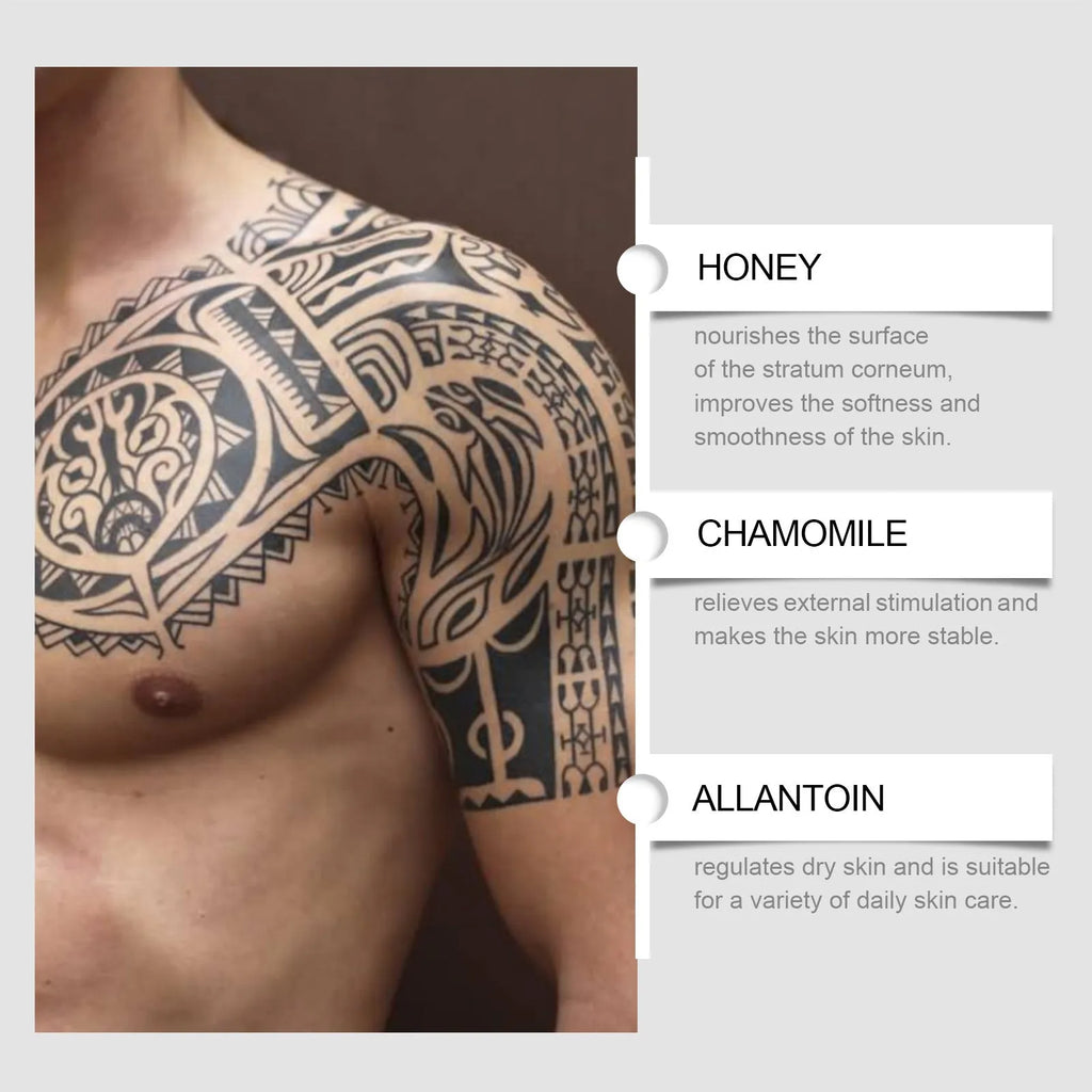 Jar of 50g nourishing tattoo neck cream with honey and chamomile for moisturising.