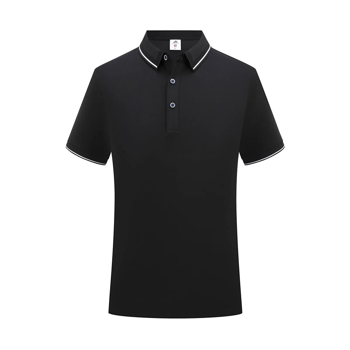 Short-sleeved asymmetrical polo shirt for beauticians in light blue cool silk cotton fabric.