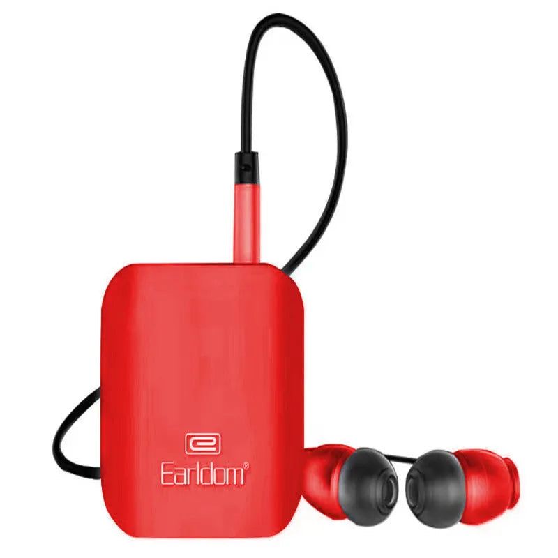 Black Bluetooth running headphones with wireless receiver and lavalier wearing option