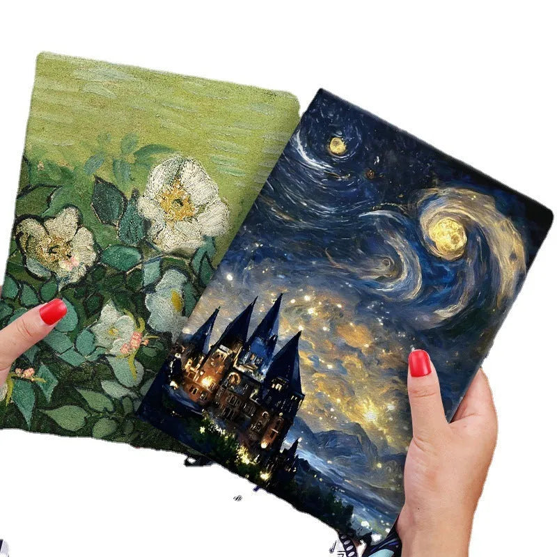 Handmade liquid silicone iPad flip case in apricot flower design showing flip cover and compatibility with multiple iPad models